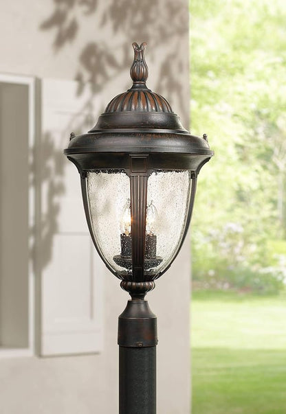 John Timberland Casa Sierra Traditional Outdoor Post Light Fixture Lantern Bronze 24 1/2" Seedy Glass for Exterior House Porch Patio Outside Deck Garage Yard Garden Driveway Home Lawn Walkway