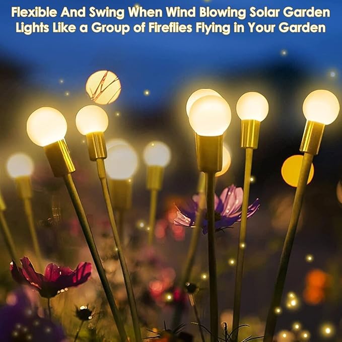 8-Pack Solar Garden Lights - 64 LED Firefly Solar Powered Yard Lights for Garden Pathway Xmas Decoration (Warm White)
