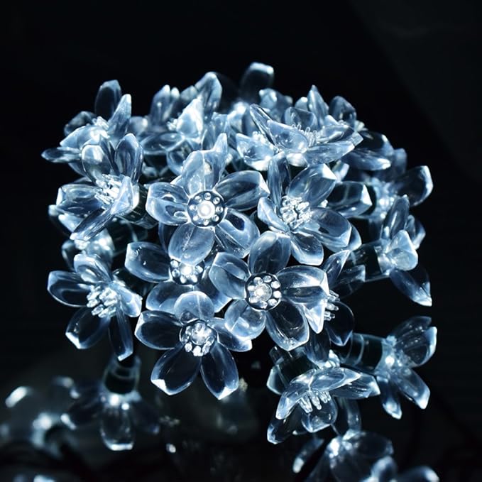 Hann® Solar String Lights, 21ft 50 LED Fairy Blossom Flower Christmas Decorative Lighting for Outdoor Home Lawn Garden Wedding Patio Party and Holiday Decorations (50 LED Peach Blossom White)