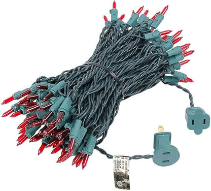Novelty Lights 50 Feet 100 Bulbs Traditional Incandescent Mini Lights, Red on Green Wire with 6" Spacing, Commercial Grade and UL Listed for Indoor/Outdoor Use, End-to-End Connectable