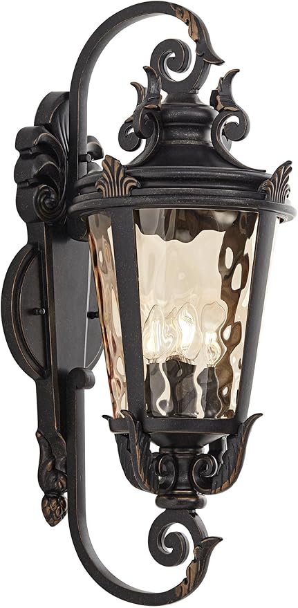 John Timberland Casa Marseille Vintage Outdoor Wall Light Fixture Veranda Bronze Scroll Frame 31" Champagne | Lumora