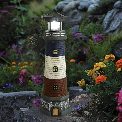 DOITOOL Solar Lighthouse Garden Light Outdoor Waterproof Resin Figurine for Yard Lawn Patio Pathway Landscape Decor 4.68 Inch