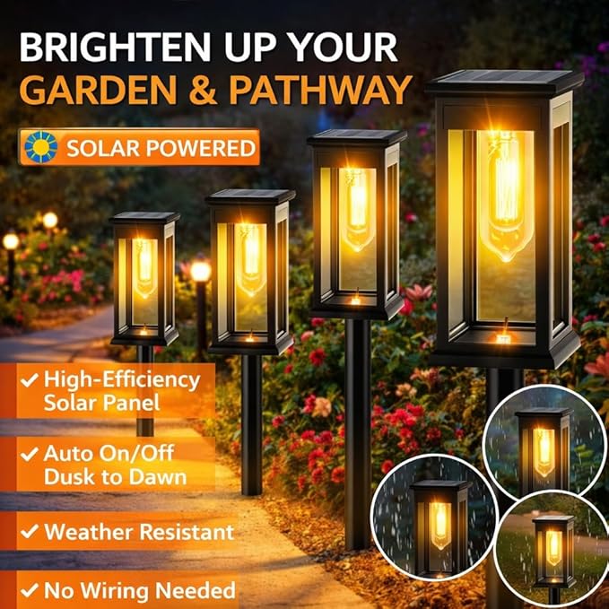 Outdoor Solar Garden Stake Light, Solar Lights Outdoor Pathway, Bright Garden Lights with Metal Stakes Design for Outside Path Walkway Driveway Sidewalk Lawn Yard Flower Bed(2pc)