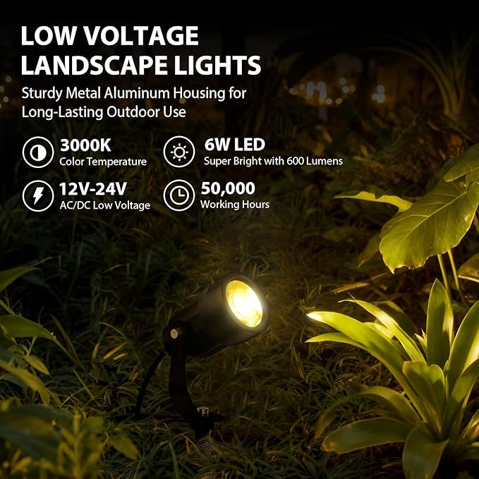 All-in-One Low Voltage Landscape Lighting Kit, 6W 3000K Outdoor LED Landscape Spotlights with 65W Transformer | Lumora
