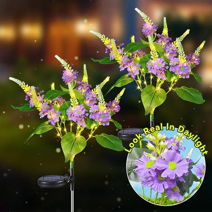 Neporal Solar Flowers Outdoor Waterproof Yellow, Decorative Garden Lights Solar Powered Dusk to Dawn, 8-Stem, 2 Lighting Modes Plants Lights for Yard, Backyard, Porch (Purple-2PK)