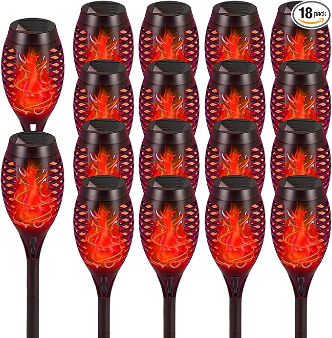 Solar Flashlight Light with Flickering Flame, Multi-Piece Outdoor Solar Lights, Outdoor Waterproof Solar Garden Lights for Decorative Paths, Patio and Deck Outdoor Lighting（Red (18)
