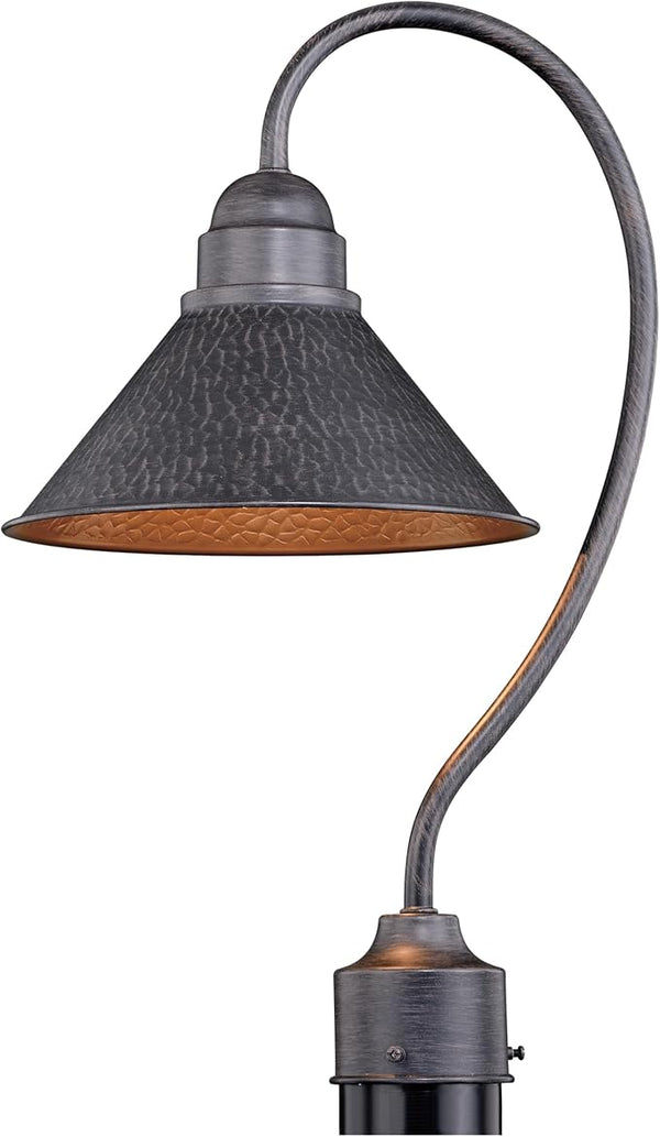 VAXCEL Outland Rustic Farmhouse 1-Light Dome Barn Post Light Fixture for Yard or Patio, Outdoor Hammered Steel | Lumora