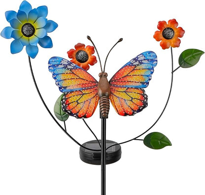 Solar Butterfly Garden Lights, 2 Lighting Modes, Colorful LED with Flower & Butterfly Decor, Waterproof Solar Stake Lights for Garden Yard Patio Lawn Pathway (Yellow)