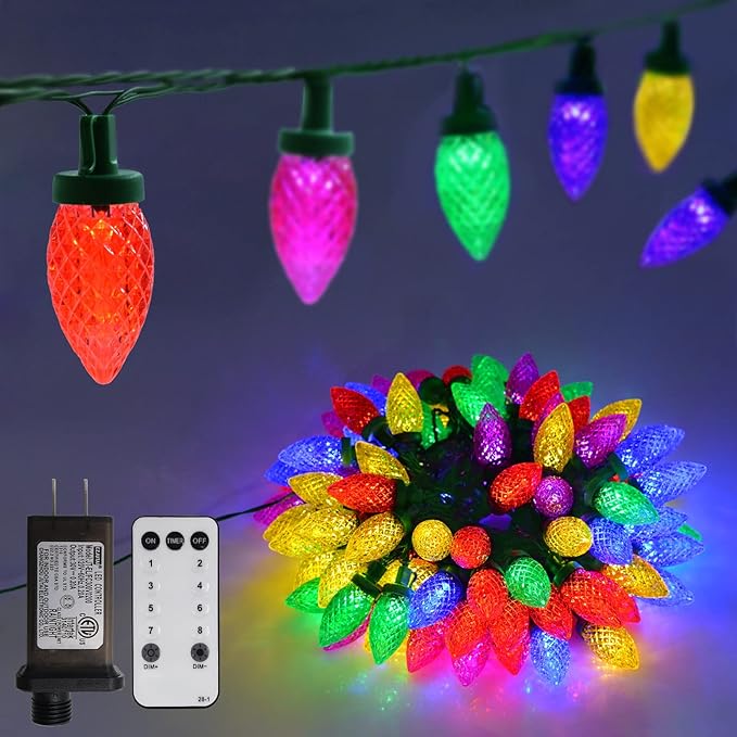 ZAIYW 66ft 100 LED C9 Christmas Lights String, Strawberry String Lights UL Plug C9 String Lights Green Wire | Lumora