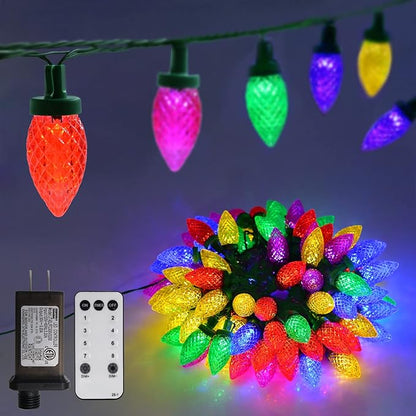ZAIYW 66ft 100 LED C9 Christmas Lights String, Strawberry String Lights UL Plug C9 String Lights Green Wire Waterproof for Outdoor Roof Eaves Garden Yard Xmas Decor (Multicolor)