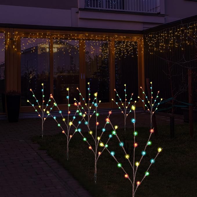 Retisee Garden Christmas Solar Lights - 2 Sets 8 Pcs LED Twig Stake Outdoor Decor - Solar Firefly Christmas Tree Light - 160 LED C6 Fairy Light for Lawn Pathway Xmas Yard Stake