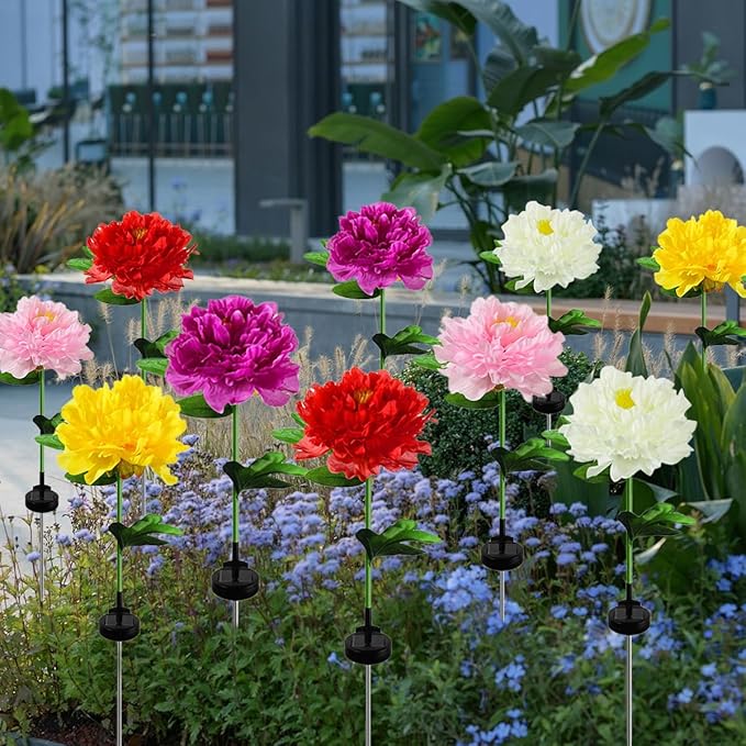 Aolyty Solar Flower Garden Lights, Single Head Solar Peony Light, Outdoor Decoration Solar Stake Lights, 2 Pack IP65 Waterproof LED Landscape Light for Pathway Walkway Patio Lawn Garden (Purple)