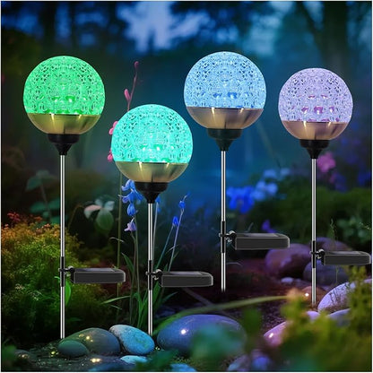 Solar Garden Lights Outdoor, 4 Pack Upgraded Globe Powered Garden Lights, Waterproof Multi-Color Changing LED Stake Lights for Patio Yard Pathway Landscape Decoration