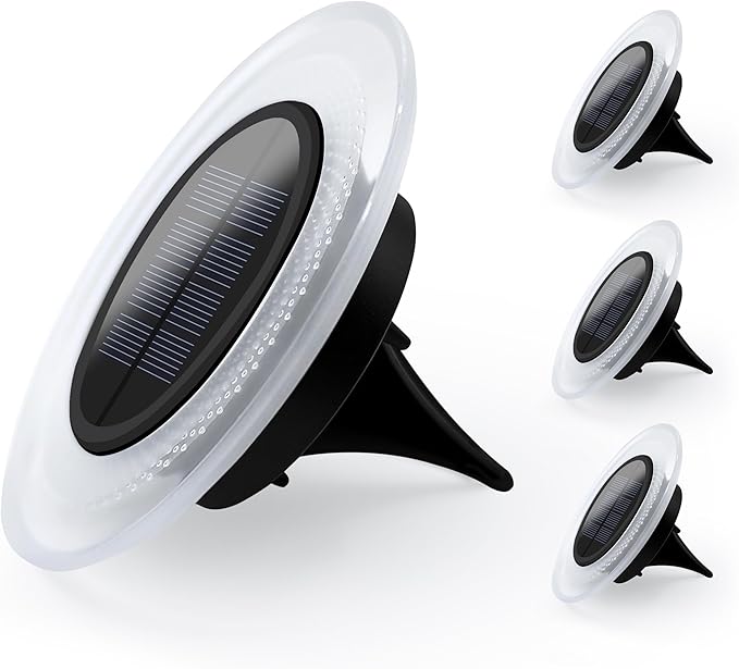 Solar Outdoor 4 Packs, 26 LEDs Bright Long-Staying Ground Lights, Weatherproof Landscape Lights for Garden Pathway Driveway Front and Backyard (White)