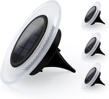 Solar Outdoor 4 Packs, 26 LEDs Bright Long-Staying Ground Lights, Weatherproof Landscape Lights for Garden Pathway Driveway Front and Backyard (White)