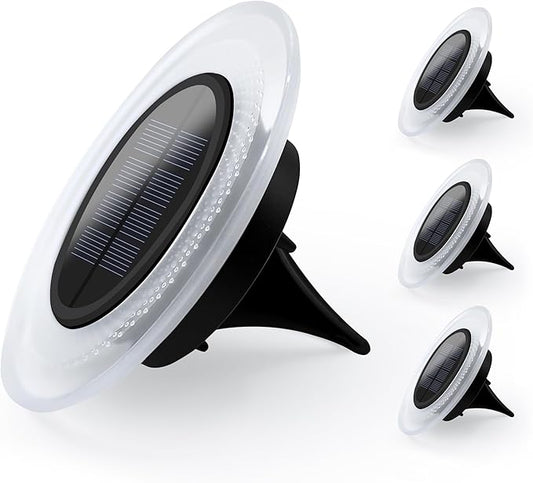 Solar Outdoor 4 Packs, 26 LEDs Bright Long-Staying Ground Lights, Weatherproof Landscape Lights for Garden Pathway Driveway Front and Backyard (White)