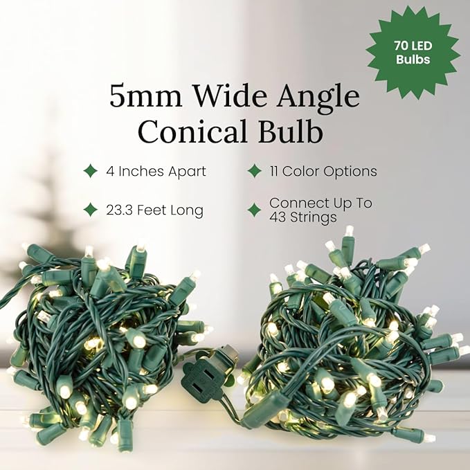 Pro Christmas LED Christmas Lights – 70 Count Wide Angle Conical String Lights – Professional Grade Indoor/Outdoor | Lumora