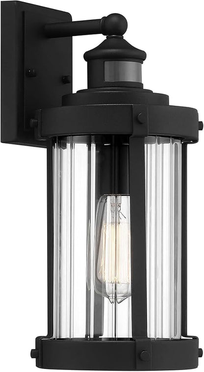 John Timberland Stan Modern Industrial Outdoor Wall Light Fixture Textured Black Metal 15" Clear Ribbed Glass for Exterior House Porch Patio Outside Deck Garage Yard Front Door Garden Home
