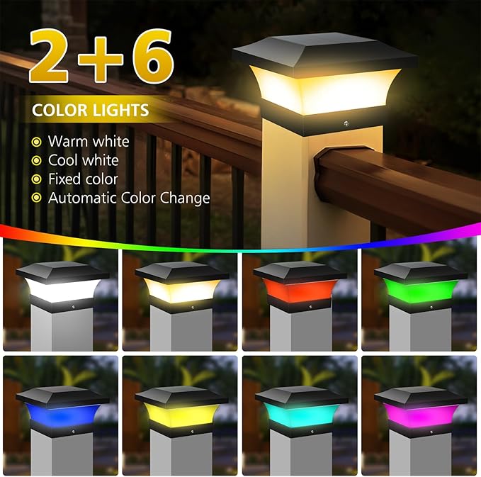 T-SUN 4X4 Post Solar Lights, Outdoor Waterproof RGB Color Changing Light for 4X4 5X5 6X6 Wood/Vinyl/Fence Posts | Lumora