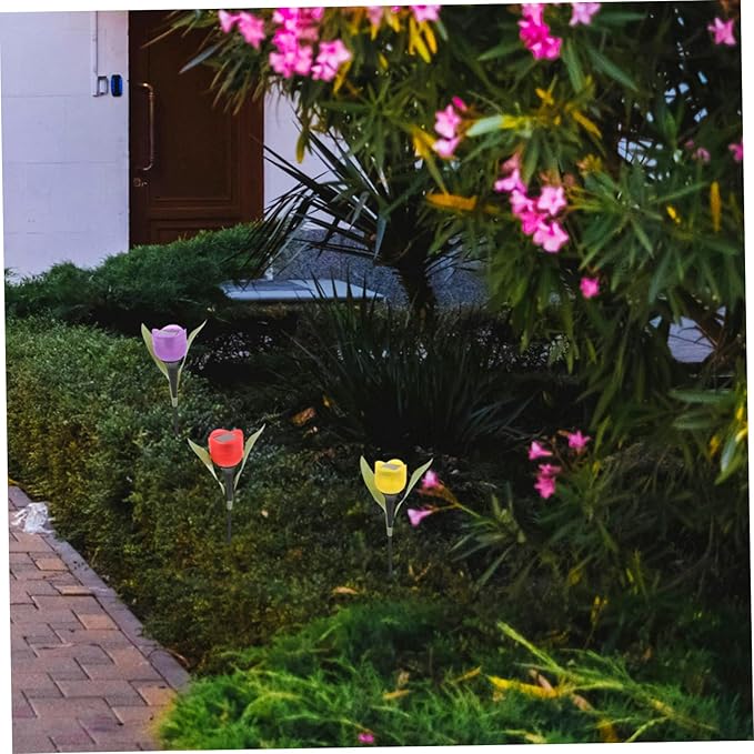 BESPORTBLE 3pcs Solar Led Tulip Garden Lights Pathway Solar Landscape Lights Weatherproof Outdoor for Yard Driveway Random Color