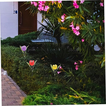 BESPORTBLE 3pcs Solar Led Tulip Garden Lights Pathway Solar Landscape Lights Weatherproof Outdoor for Yard Driveway Random Color