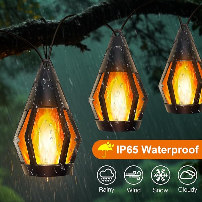 21Ft Solar String Lights Outdoor Waterproof Solar Powered Patio Lights with 10 Flickering Flame Light Bulbs Hanging | Lumora