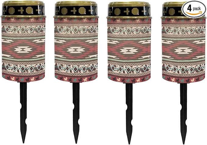 Red Western Aztec Solar Lights for Outdoor,Waterproof Solar Lantern for Outside,Flameless Solar Garden Stake Lights for Yard Patio Walkway Lights LED Warm White Lantern Spotlights