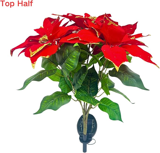 Waterproof Solar Poinsettia Flowers Lights - Landscape Lighting Stakes With 50 LED for Christmas Pathway Garden Yard Lawn Outdoor Decoration