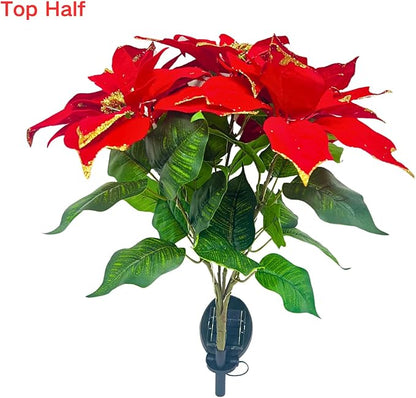 Waterproof Solar Poinsettia Flowers Lights - Landscape Lighting Stakes With 50 LED for Christmas Pathway Garden Yard Lawn Outdoor Decoration