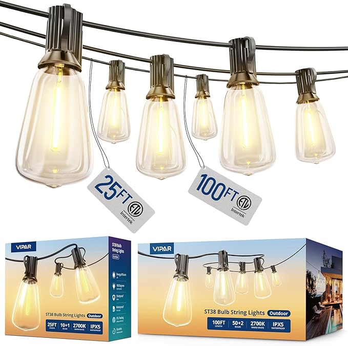 VIPAR 25FT ST38 String Lights and 100FT ST38 Patio Lights