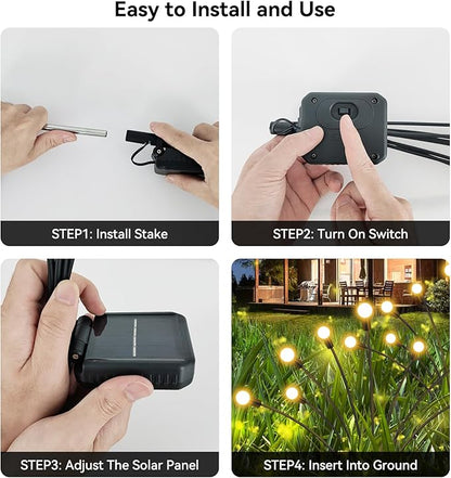 Solar Garden Lights Outdoor Waterproof, 2 Pack 16 LED Swaying Light Firefly Light Outdoor Decor Lights for Garden Gifts for Pathway Party Christmas Decoration, Warm White