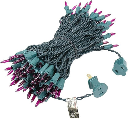 Novelty Lights 50 Feet 100 Bulbs Traditional Incandescent Mini Lights, Purple on Green Wire with 6" Spacing, Commercial Grade and UL Listed for Indoor/Outdoor Use, End-to-End Connectable