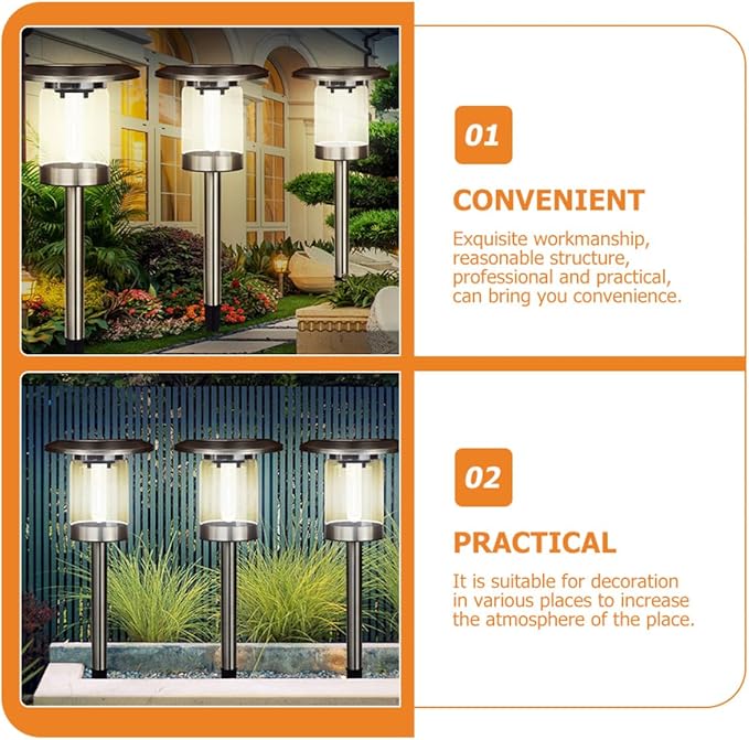 balacoo Solar Path Lights Stainless Steel Outdoor Solar Garden Yard Lights with Tungsten Filament for Driveway and Patio Lighting