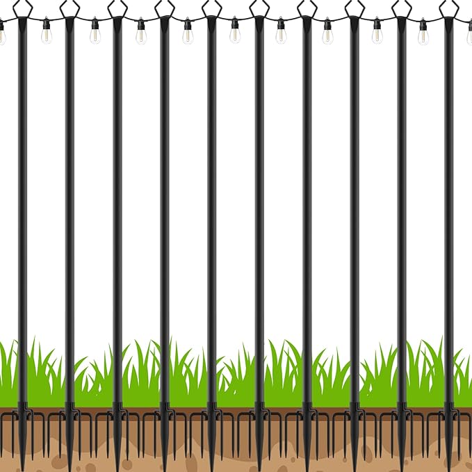 LETIANPAI 10 Pack String Light Poles,10 Ft Metal Poles with Fork for Outdoor String Lights,Outdoor Light Poles with | Lumora