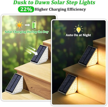4-Pack Solar Stair Lights Outdoor Waterproof, Upgraded 2 Color LED Solar Powered Step Light for Outside, IP67 Auto On Off, Solar Lights for Front Sidewalk Yard Patio Porch Decor, Warm White-Cool White