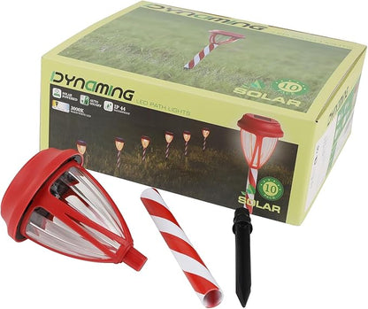 Dynaming 10Pack Solar Christmas Garden Lights, Outdoor Solar Powered Solar Candy Cane Pathway Markers, Waterproof & Auto On/Off Xmas Decorative Lights for Patio Yard Walkway Driveway Decor, Warm White
