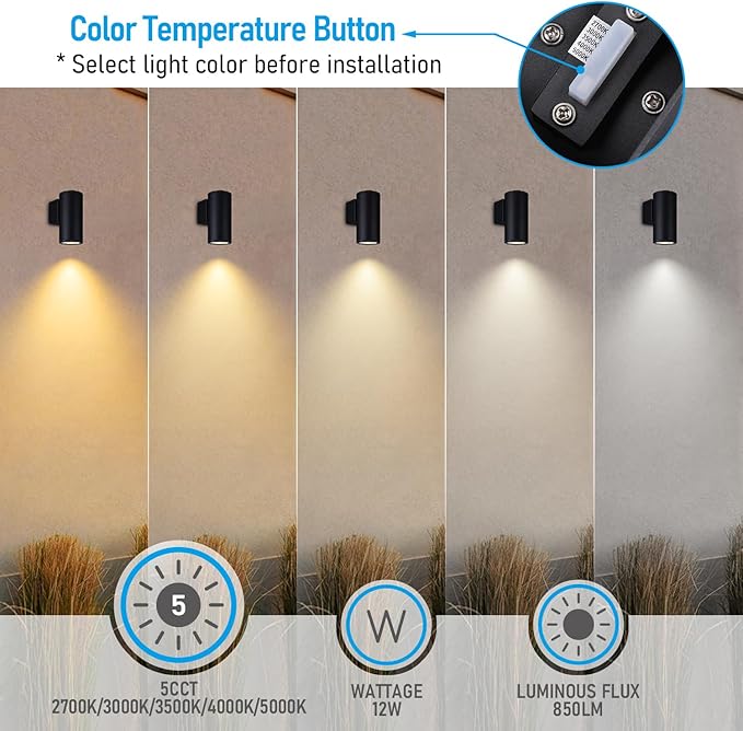 LEONLITE 9 Inch 5CCT Integrated Cylinder LED Down Light Outdoor, 110V-277V 12W Aluminum High-end Wall Sconce, IP65 | Lumora