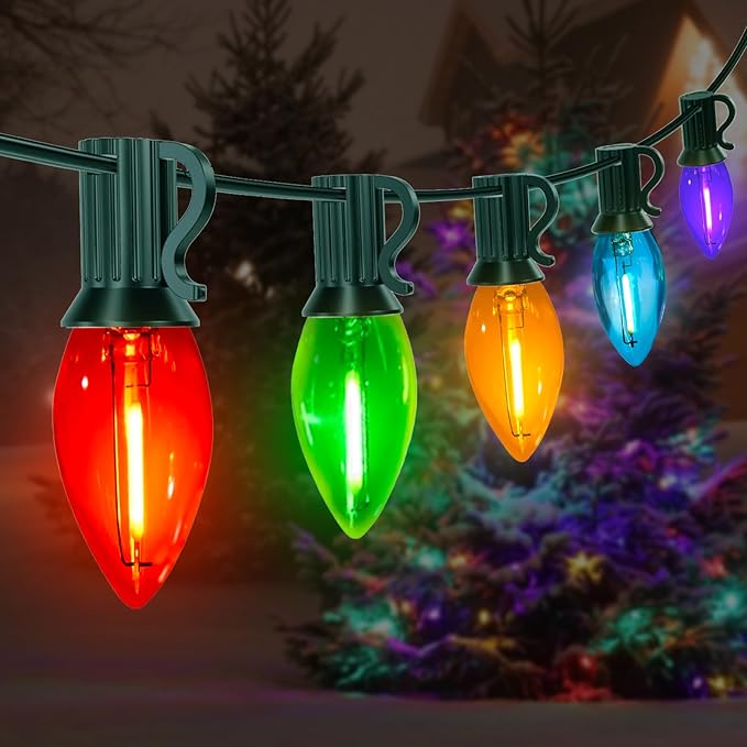 10FT C7 Christmas Lights, Multicolor LED Indoor String Lights with 10 Vintage Bulbs, for Xmas Tree, Window, Party | Lumora