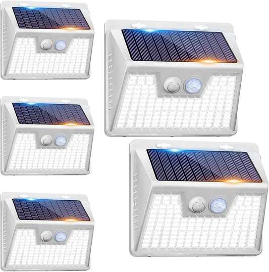 Peasur 5 Pack Solar Lights for Outside, Motion Sensor Outdoor Lights, 140LED Solar Security Lights 3 Working Modes, Solar Lights Outdoor Waterproof for Outside Garden Yard Fence (White Frame)