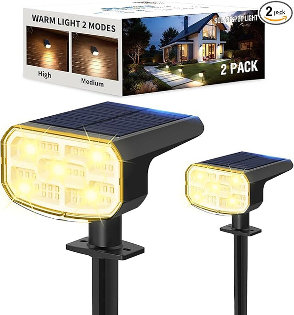 Solar Lights Outdoor Waterproof IP65, Super Bright LED, 3000K 2 Lighting Modes, Solar Powered Yard Garden Solar | Lumora