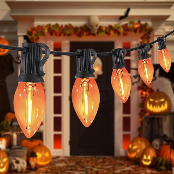 10FT Halloween Orange LED String Lights, 10 Clear Orange Bulbs with Black Wire, Outdoor Waterproof Vintage | Lumora