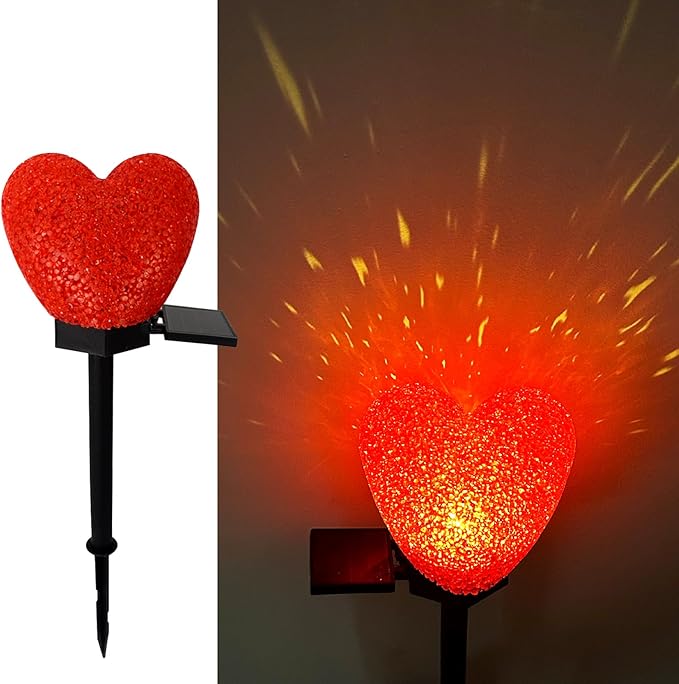 Valentines Day Solar Heart Lights Outdoor, 2Pcs Waterproof Solar Valentines Day Decorations Red Heart Nano-Lights Outside Valentine Lights for Yard Cemetery Grave Garden Walkway