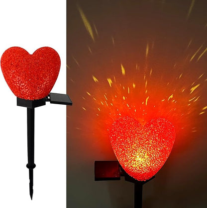 Valentines Day Solar Heart Lights Outdoor, 2Pcs Waterproof Solar Valentines Day Decorations Red Heart Nano-Lights Outside Valentine Lights for Yard Cemetery Grave Garden Walkway