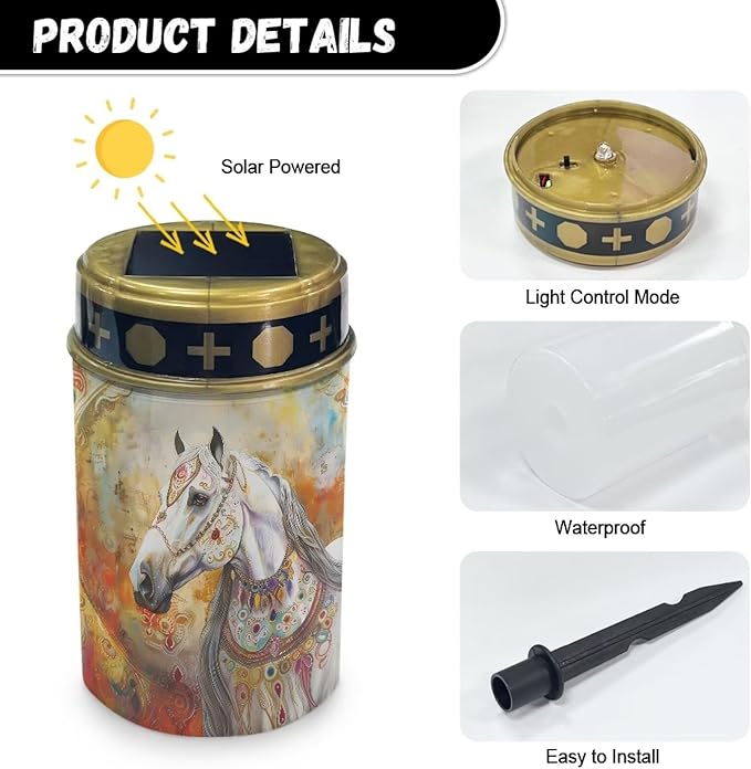 Horse Garden Solar Light Outdoor Solar Powered Garden Lights Cemetery Waterproof Solar Light for Grave Memorial Solar Light Decoration for Grave Easy to Install