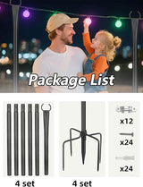 String Light Poles for Outside 4 Pack, 10ft Metal Outdoor String Light Poles for Deck - Ideal for Patio, Garden | Lumora