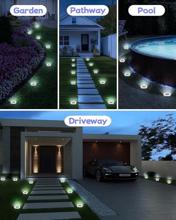 Mini Solar Ground Lights Outdoor 24 Pack Waterproof Upgraded Anti-Rust Solar Flat Garden Lights Stainless Steel | Lumora