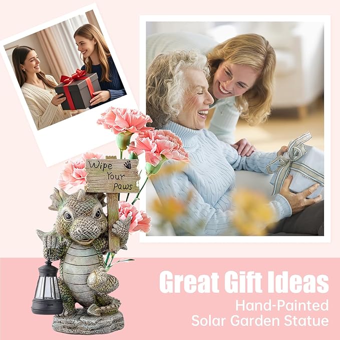 Solar Dragon Garden Statue with Lantern, Resin Outdoor Yard Decor Figurine, Waterproof Solar Powered Light for | Lumora