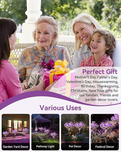Neporal Solar Flowers Outdoor Waterproof IP65, 7-Stems Purple Carnation Solar Lights Outdoor Garden Decorative, Bigger Panel for Outdoor Garden, Yard, Patio, Outdoor Decoration, 6PK