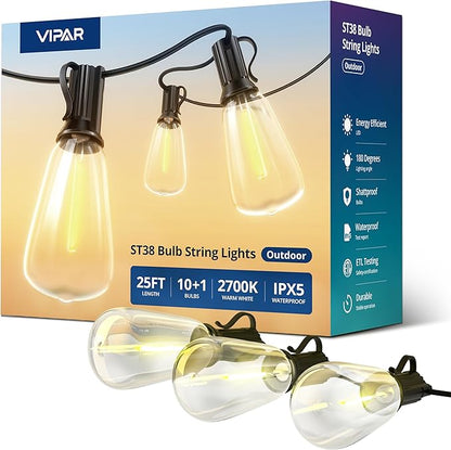VIPAR 25FT ST38 String Lights and 100FT ST38 Patio Lights