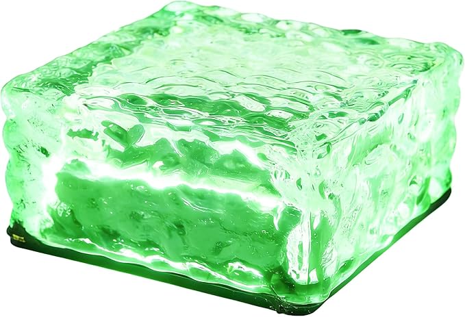 Solar Powered LED Glass Brick Lights, Multicolor Water Ripple Design, Waterproof In-Ground Landscape Path Lights for Outdoor Garden Patio Walkway (Green)